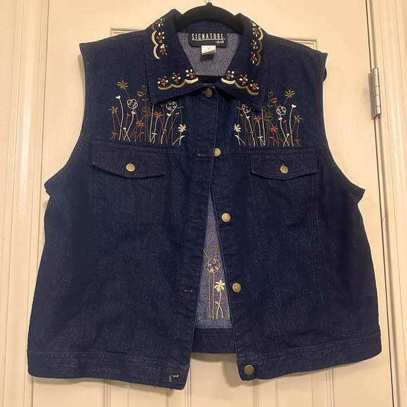❗️ Signature by Jerell Denim Sleeveless Embroidered Vest Size XL - Picture 1 of 13